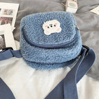 Sac à Bandoulière en Peluche Bleu Doux avec Ours Kawaii