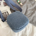 Sac à Bandoulière en Peluche Bleu Doux avec Ours Kawaii