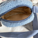 Sac à Bandoulière en Peluche Bleu Doux avec Ours Kawaii
