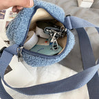 Sac à Bandoulière en Peluche Bleu Doux avec Ours Kawaii