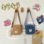 Sac à Bandoulière en Peluche Bleu Doux avec Ours Kawaii