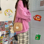 Sac à Bandoulière en Peluche Bleu Doux avec Ours Kawaii