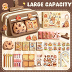 Trousse Kawaii Taupe avec Vitrine Animaux et Zip Blanc