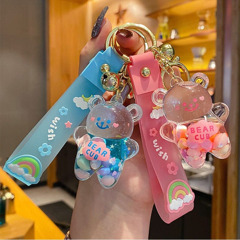 Porte-clés Ourson Transparent à Paillettes Arc-en-ciel