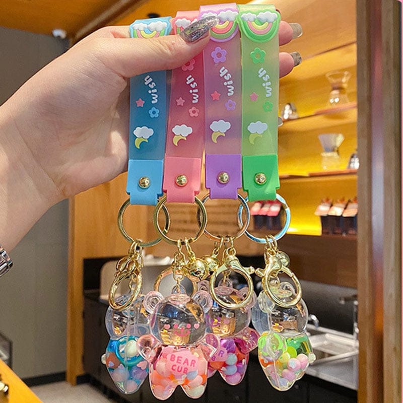 Porte-clés Ourson Transparent à Paillettes Arc-en-ciel