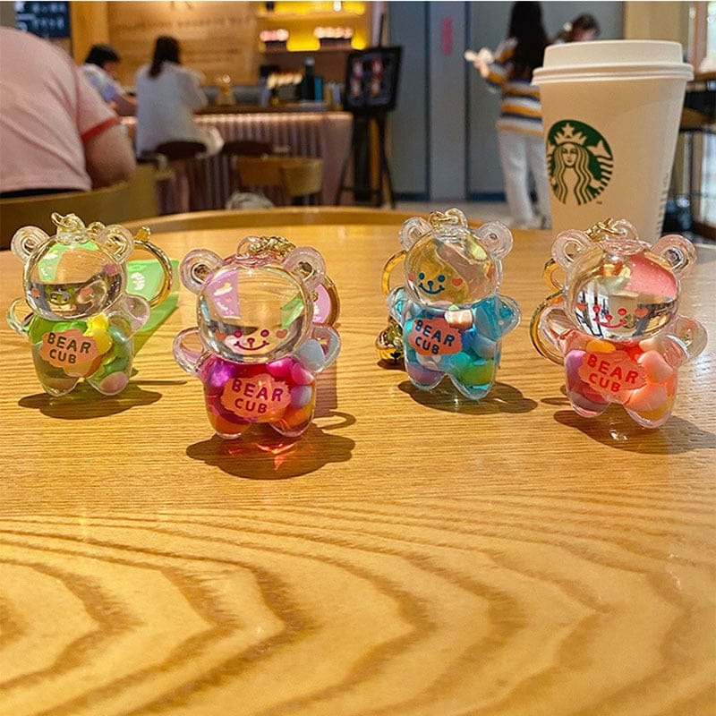 Porte-clés Ourson Transparent à Paillettes Arc-en-ciel