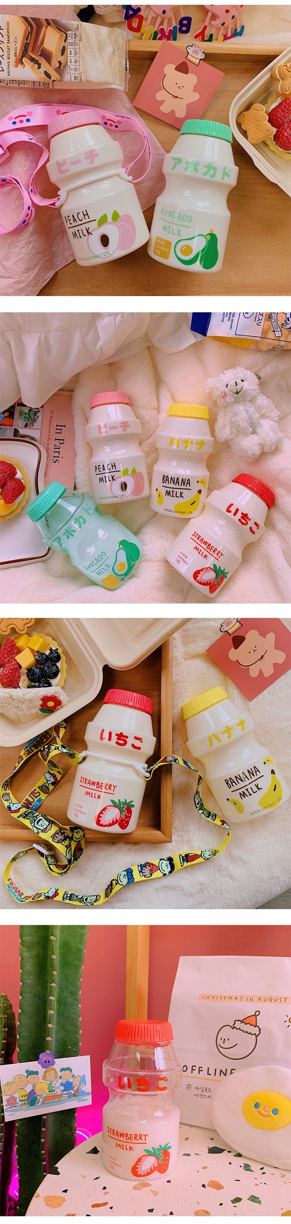 Gourde Kawaii en Forme de Lait aux Fruits avec Sangle