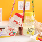 Gourde Kawaii en Forme de Lait aux Fruits avec Sangle