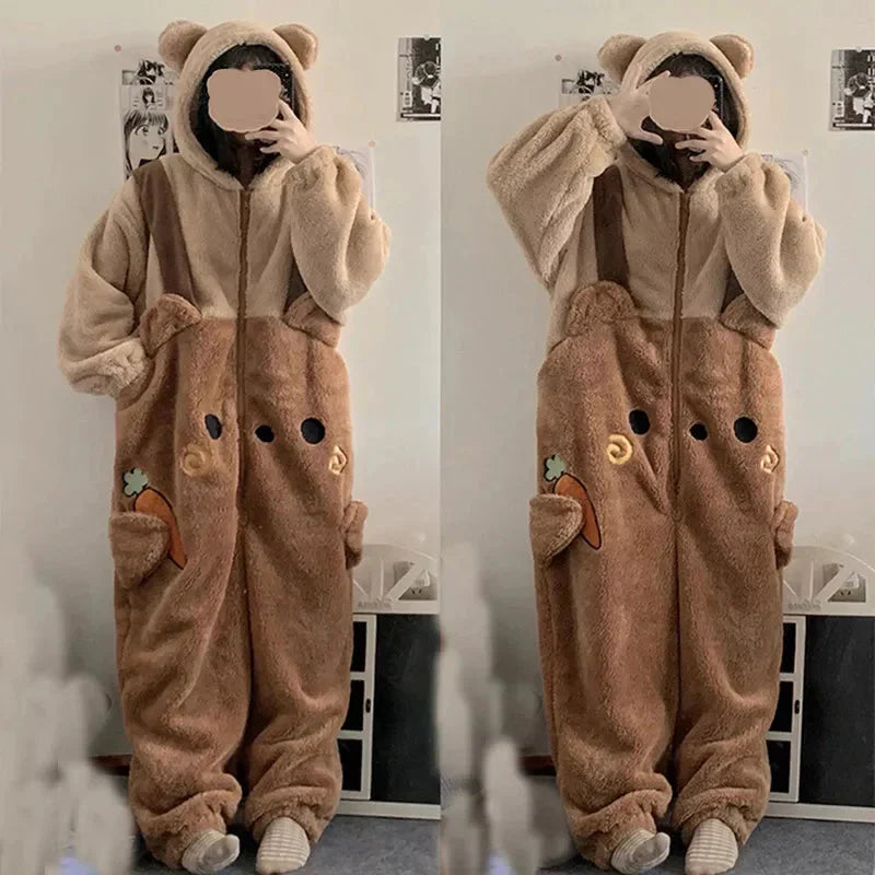Grenouillère Ourson en Peluche Bicolore à Carottes
