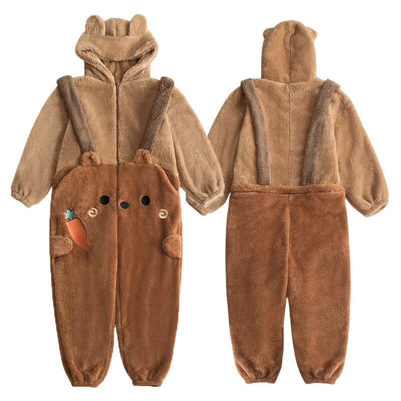 Grenouillère Ourson en Peluche Bicolore à Carottes
