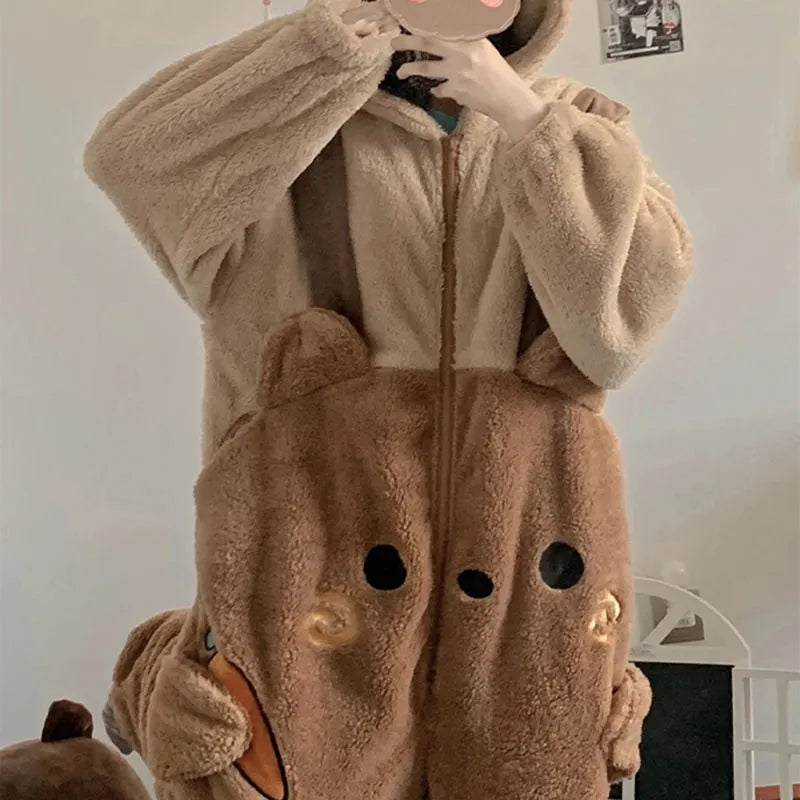 Grenouillère Ourson en Peluche Bicolore à Carottes