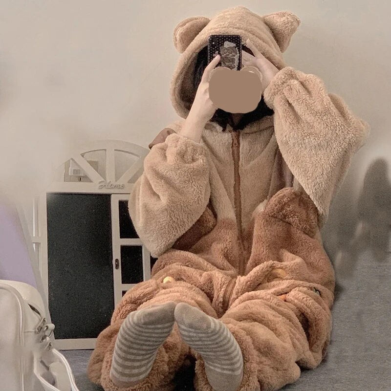 Grenouillère Ourson en Peluche Bicolore à Carottes
