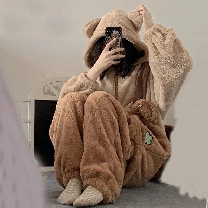 Grenouillère Ourson en Peluche Bicolore à Carottes
