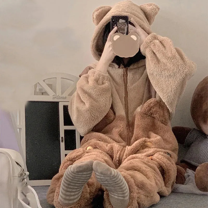 Grenouillère Ourson en Peluche Bicolore à Carottes