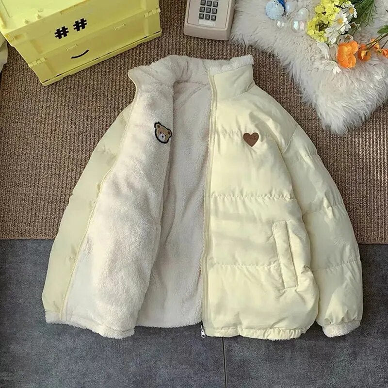 Doudoune réversible kawaii hiver ourson cœur mignon - Câlin Kawaii