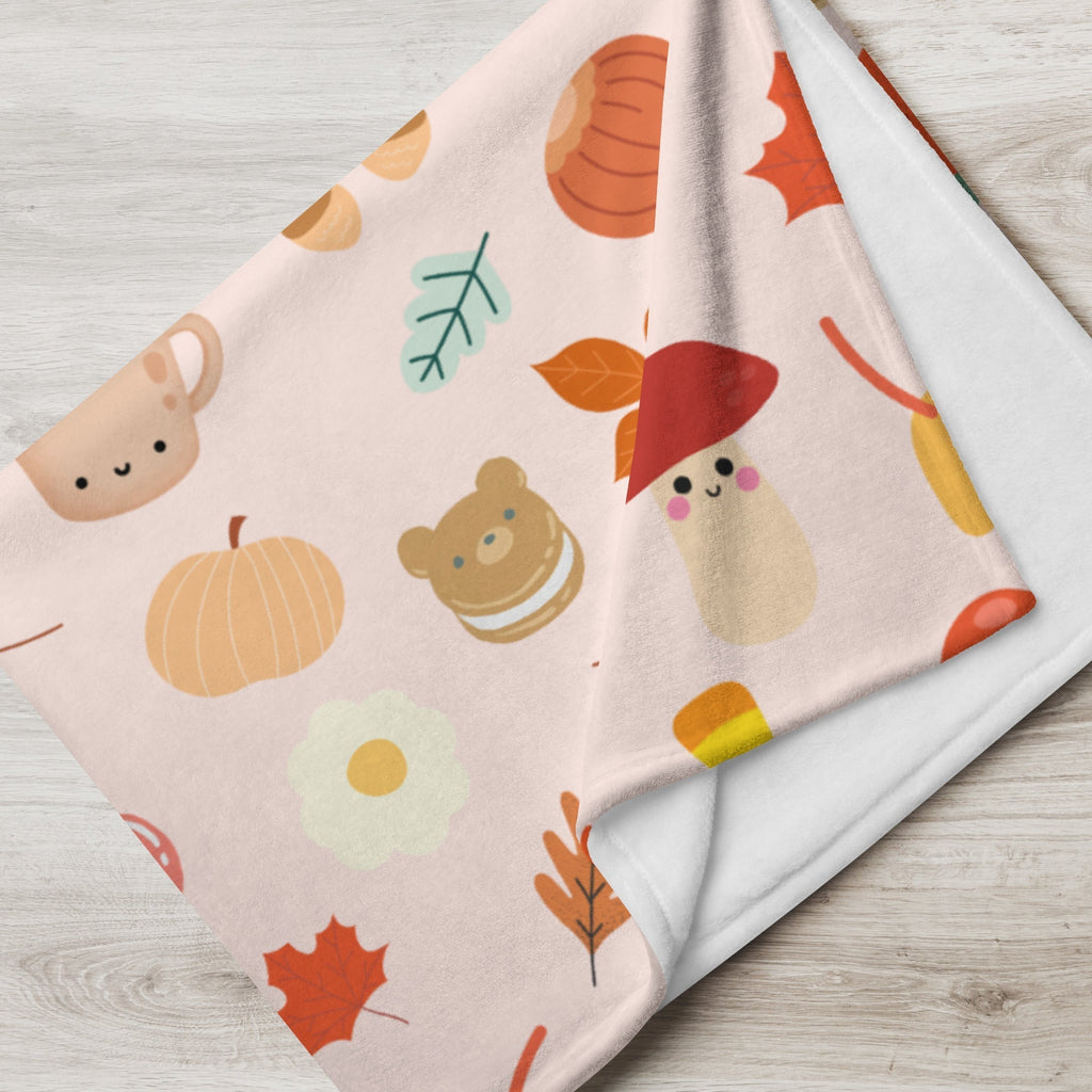 Plaid en Polaire Rose Pâle à Motifs Automnaux Mignons