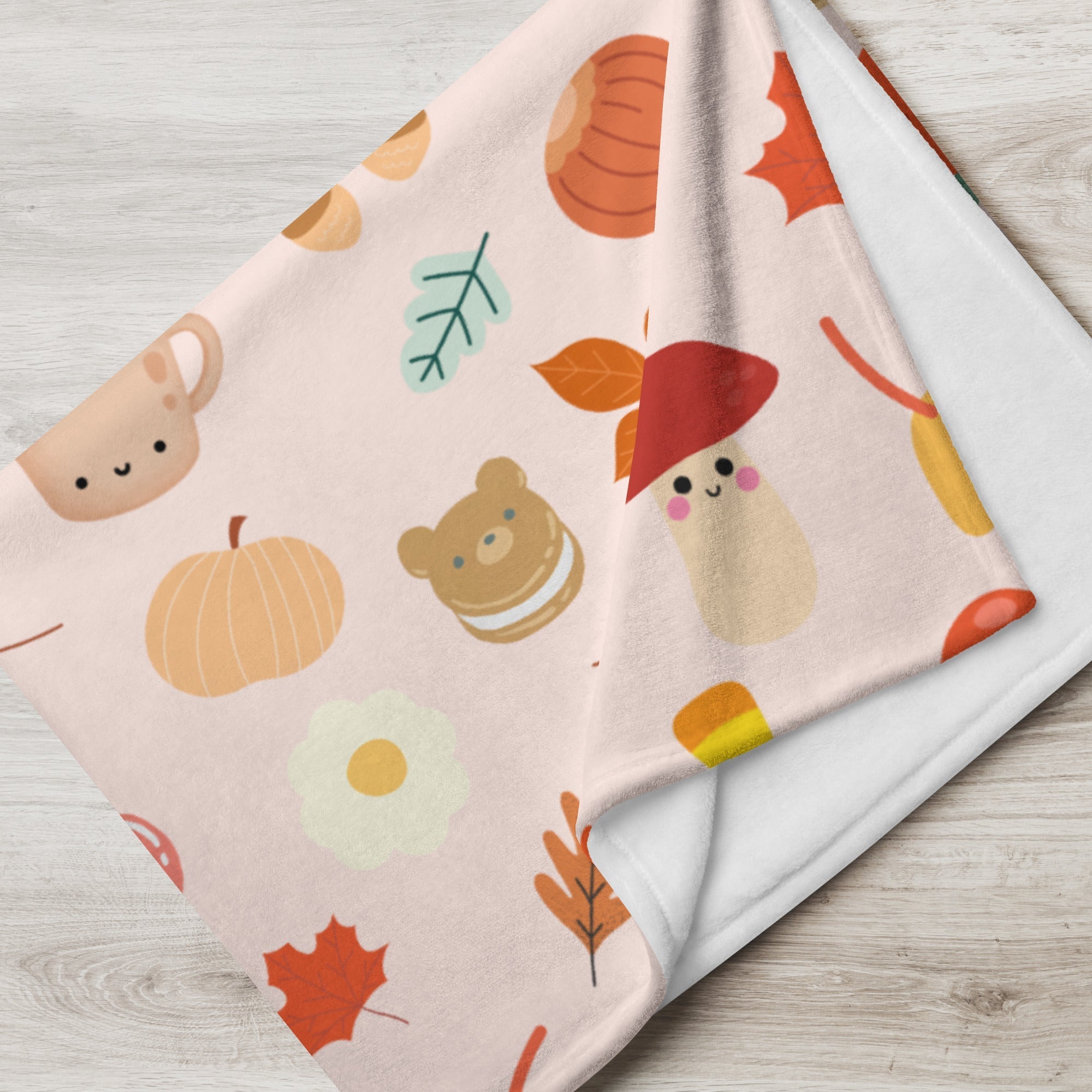Plaid en Polaire Rose Pâle à Motifs Automnaux Mignons