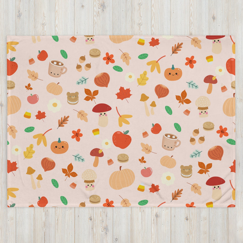 Plaid en Polaire Rose Pâle à Motifs Automnaux Mignons