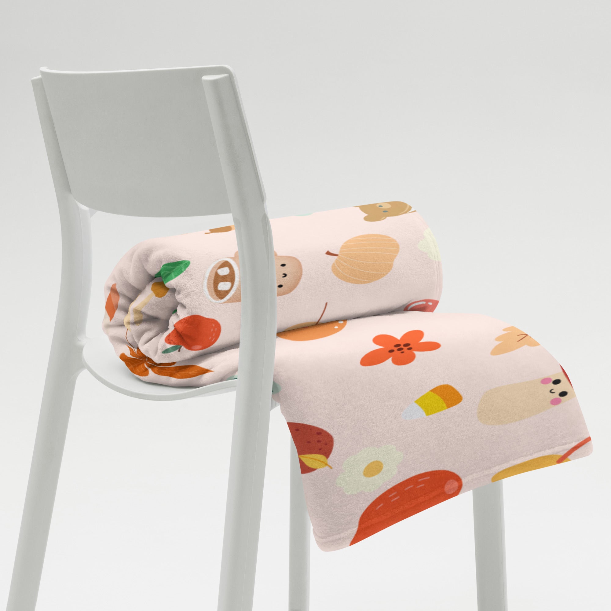 Plaid en Polaire Rose Pâle à Motifs Automnaux Mignons
