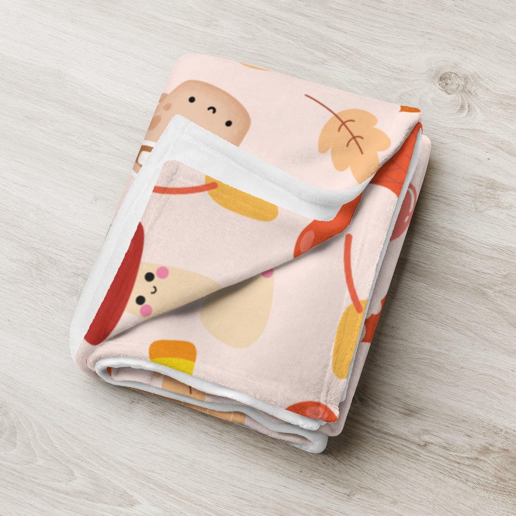 Plaid en Polaire Rose Pâle à Motifs Automnaux Mignons