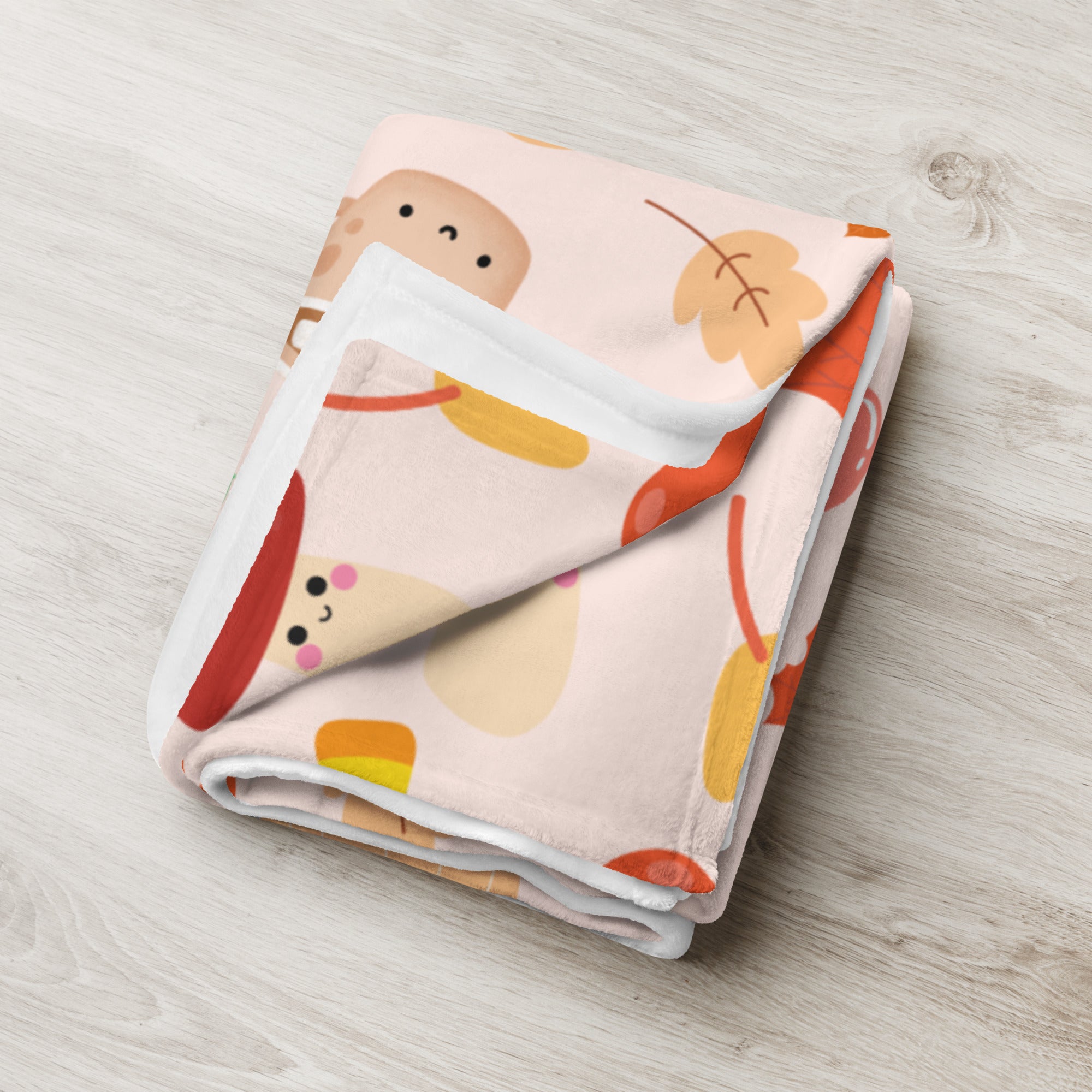 Plaid en Polaire Rose Pâle à Motifs Automnaux Mignons