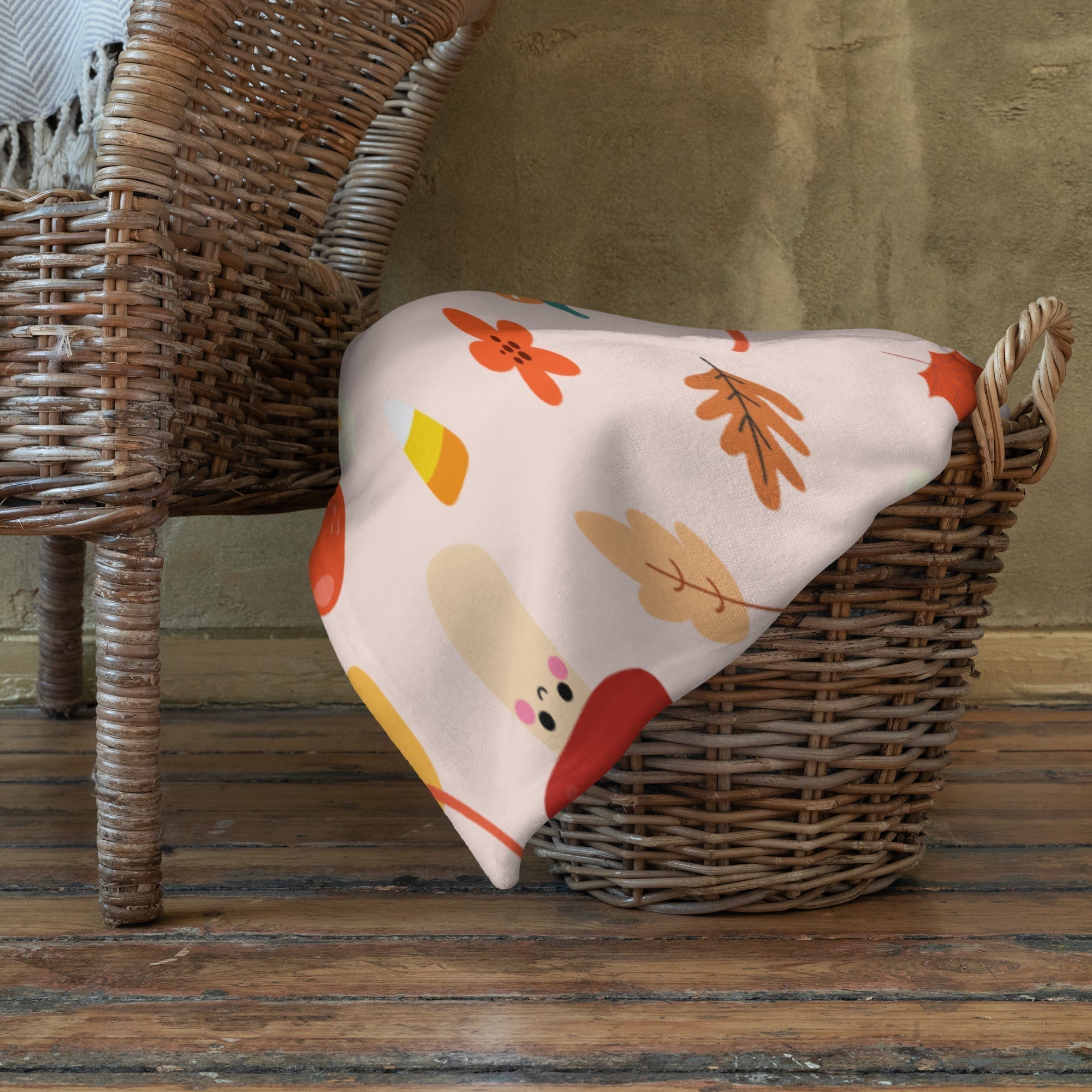 Plaid en Polaire Rose Pâle à Motifs Automnaux Mignons