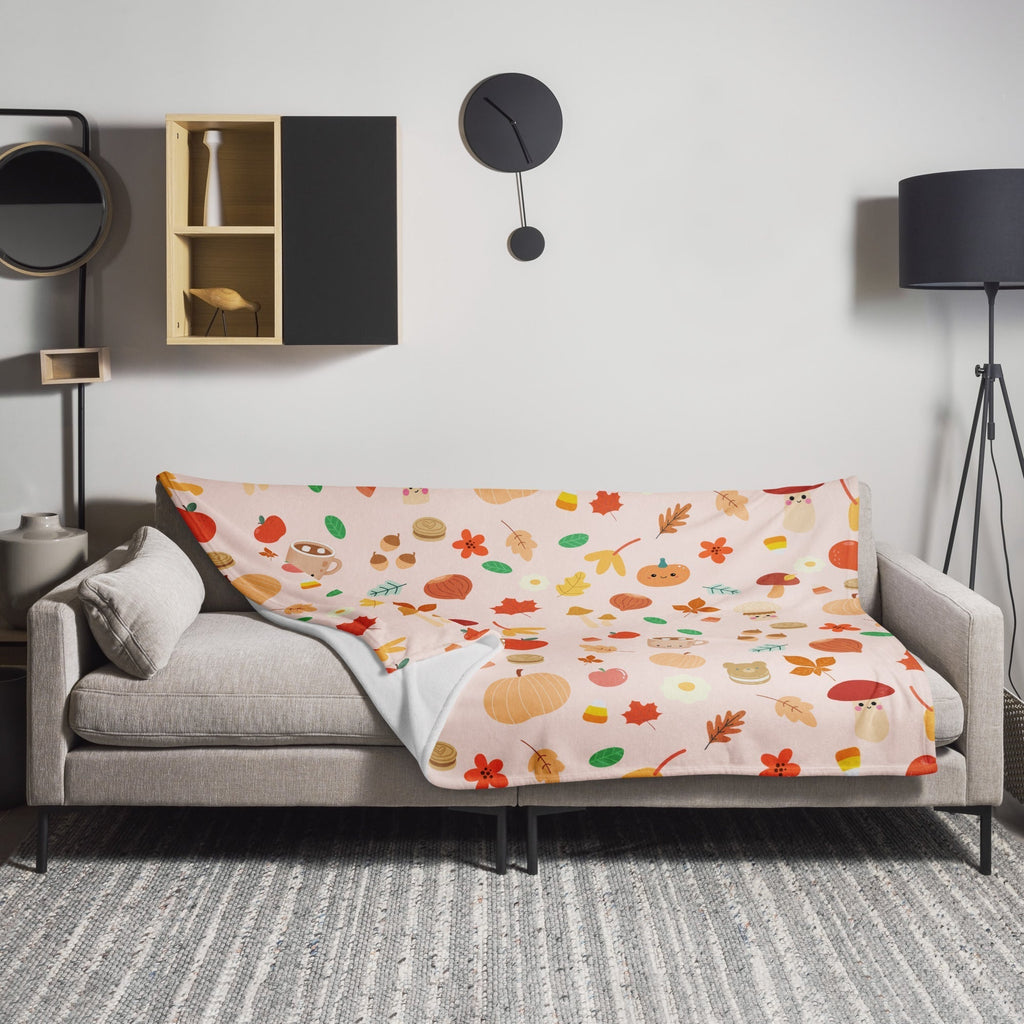 Plaid en Polaire Rose Pâle à Motifs Automnaux Mignons