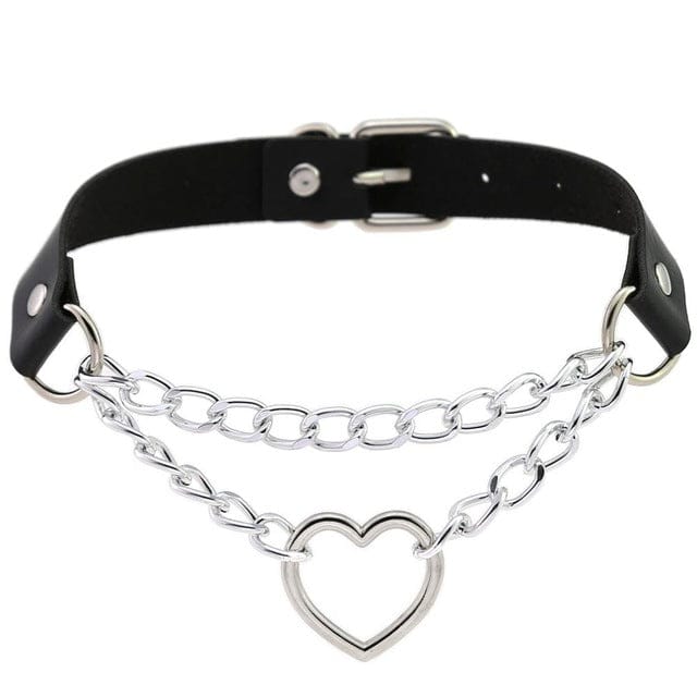 Collier ras-du-cou kawaii goth cœur en chaîne, 16 couleurs - Câlin Kawaii