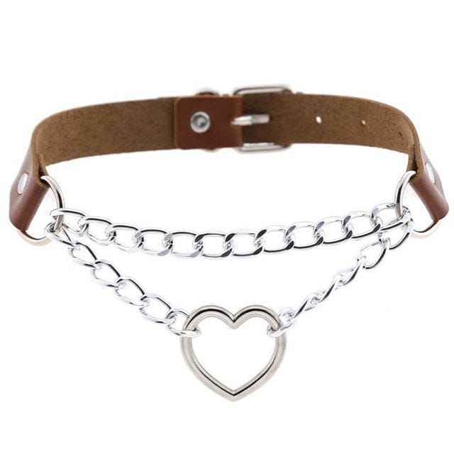 Collier ras-du-cou kawaii goth cœur en chaîne, 16 couleurs - Câlin Kawaii