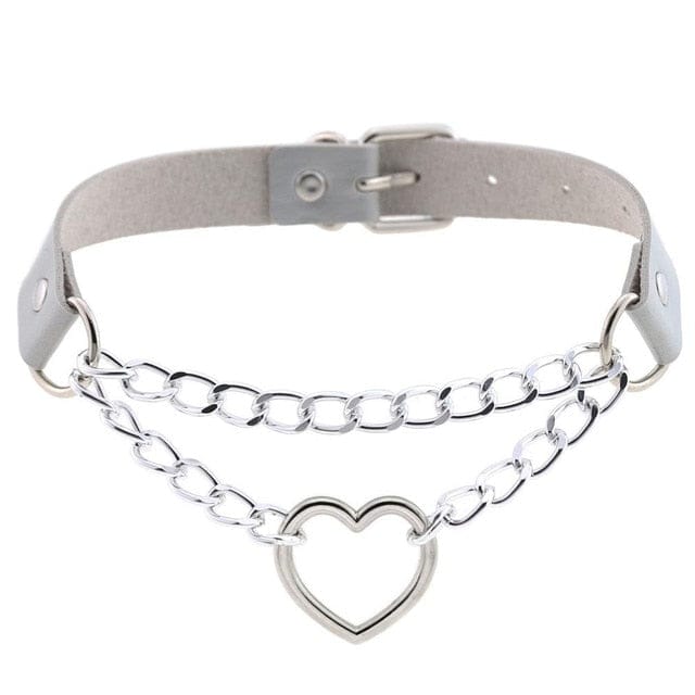 Collier ras-du-cou kawaii goth cœur en chaîne, 16 couleurs - Câlin Kawaii