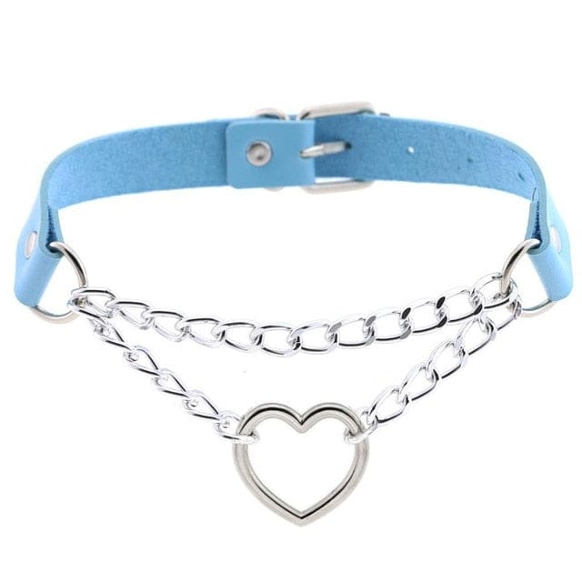 Collier ras-du-cou kawaii goth cœur en chaîne, 16 couleurs - Câlin Kawaii