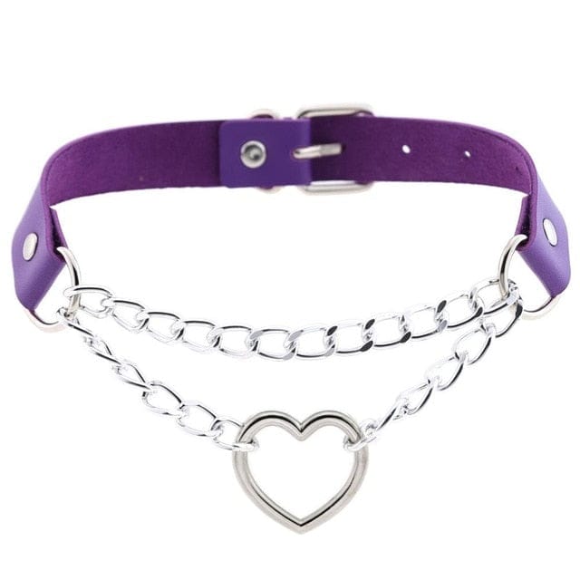 Collier ras-du-cou kawaii goth cœur en chaîne, 16 couleurs - Câlin Kawaii