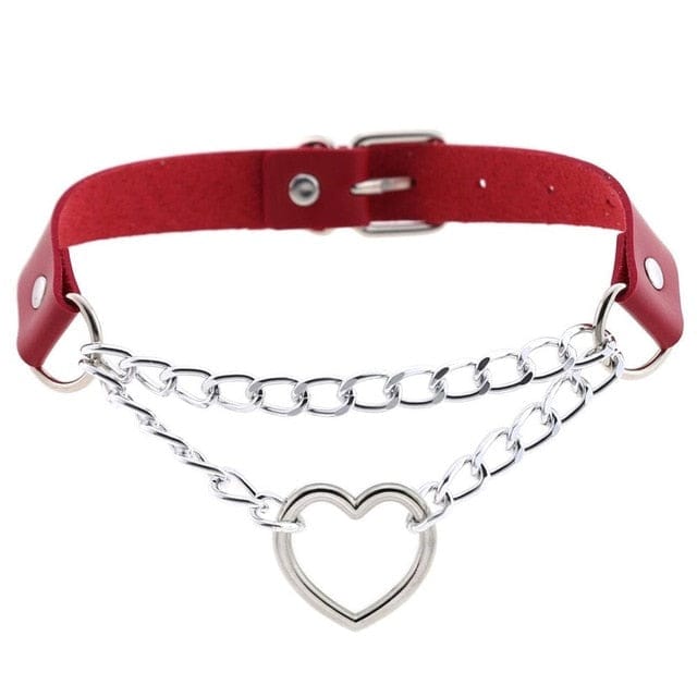 Collier ras-du-cou kawaii goth cœur en chaîne, 16 couleurs - Câlin Kawaii