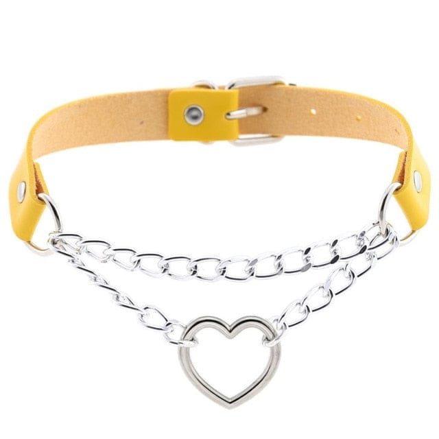 Collier ras-du-cou kawaii goth cœur en chaîne, 16 couleurs - Câlin Kawaii