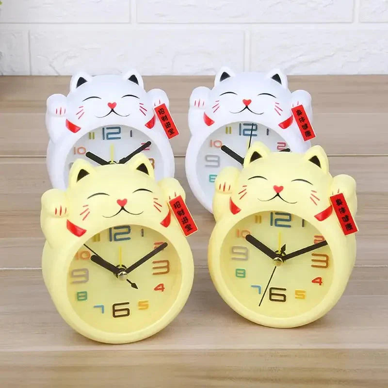 Réveil Maneki-neko Blanc à Chiffres Multicolores