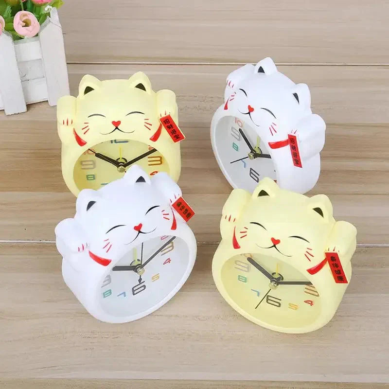 Réveil Maneki-neko Blanc à Chiffres Multicolores