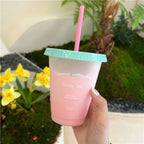 Bouteille d'eau plastique kawaii réutilisable, bouchon et paille - Câlin Kawaii