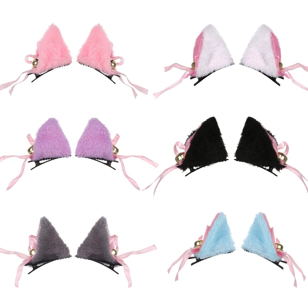 Serre-Tête en Peluche Bleu à Oreilles de Chat et Nœuds