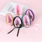 Serre-Tête en Peluche Bleu à Oreilles de Chat et Nœuds
