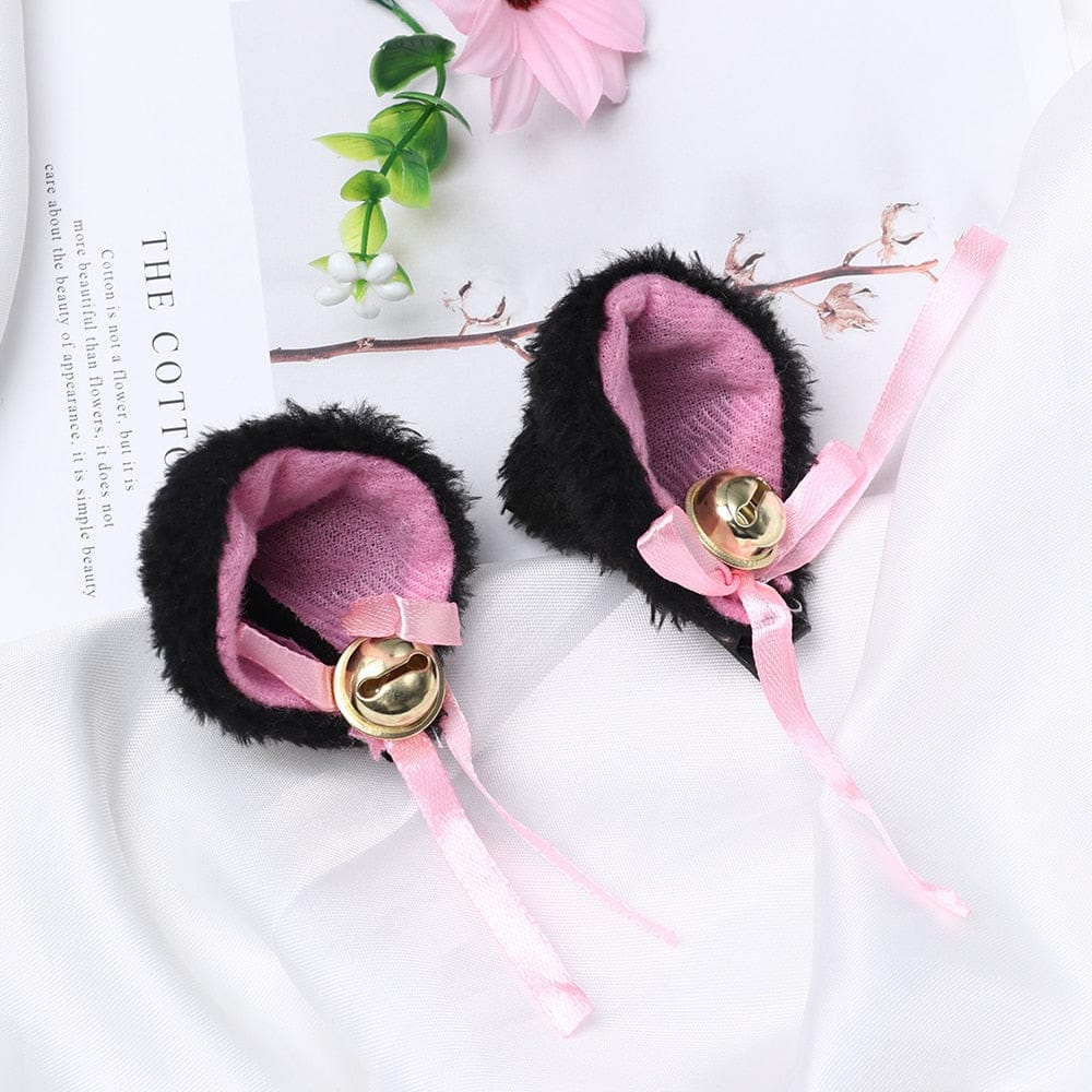 Serre-Tête en Peluche Bleu à Oreilles de Chat et Nœuds
