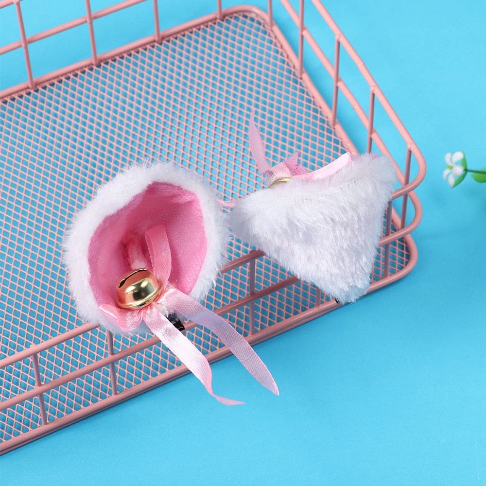 Serre-Tête en Peluche Bleu à Oreilles de Chat et Nœuds