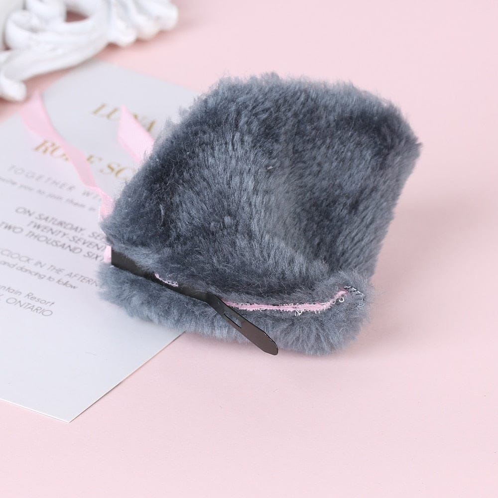 Serre-Tête en Peluche Bleu à Oreilles de Chat et Nœuds
