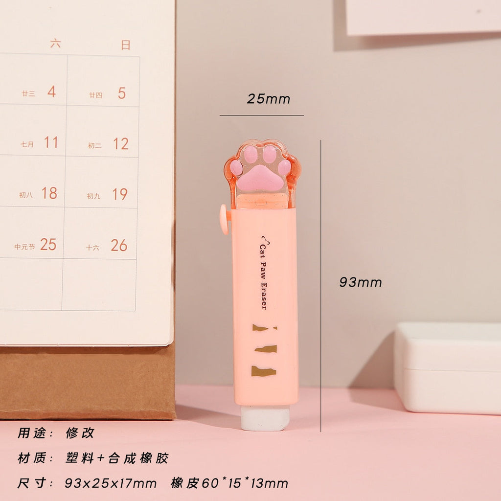 Gomme portable kawaii patte de chat à mécanisme coulissant - Câlin Kawaii