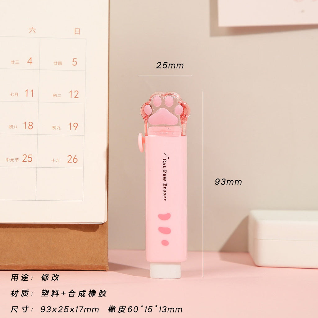 Gomme portable kawaii patte de chat à mécanisme coulissant - Câlin Kawaii