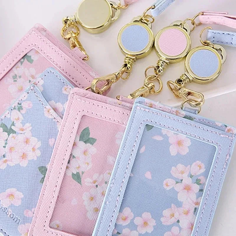 Porte-Badge Rétractable à Fleurs de Cerisier Pastel