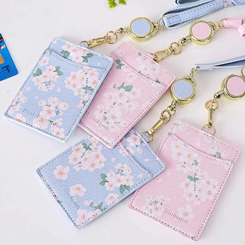 Porte-Badge Rétractable à Fleurs de Cerisier Pastel