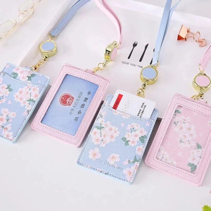 Porte-Badge Rétractable à Fleurs de Cerisier Pastel
