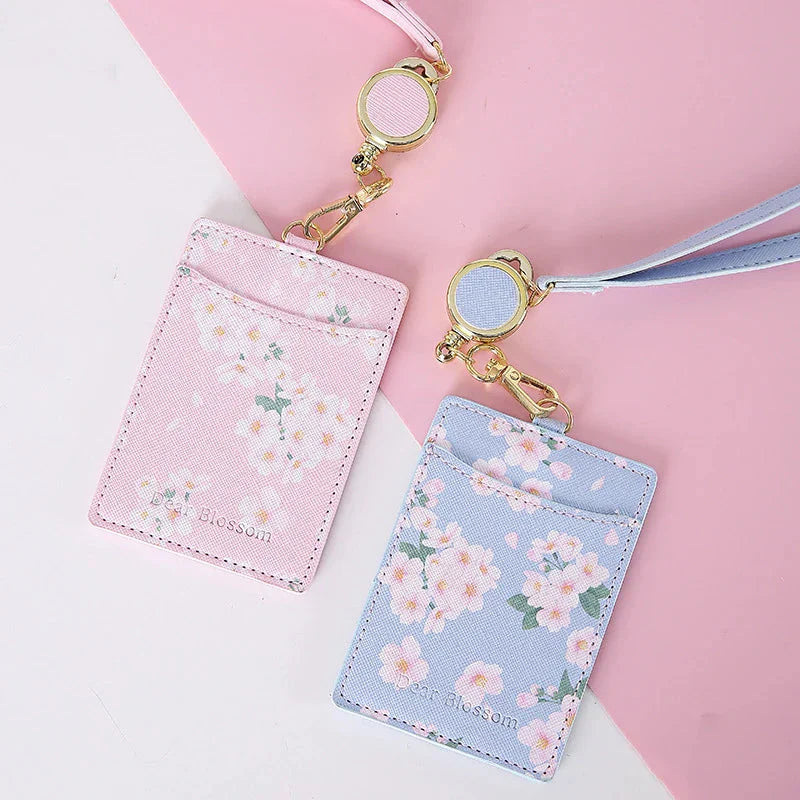 Porte-Badge Rétractable à Fleurs de Cerisier Pastel