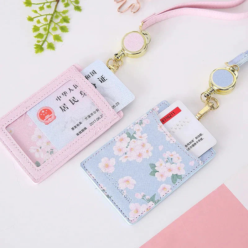 Porte-Badge Rétractable à Fleurs de Cerisier Pastel