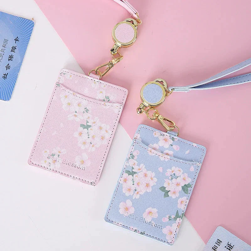 Porte-Badge Rétractable à Fleurs de Cerisier Pastel
